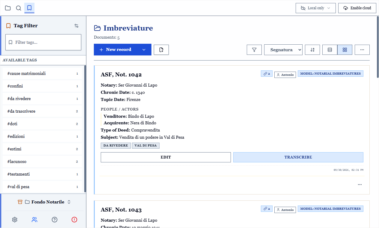 The tag panel in the sidebar, with the list of labels and their counts